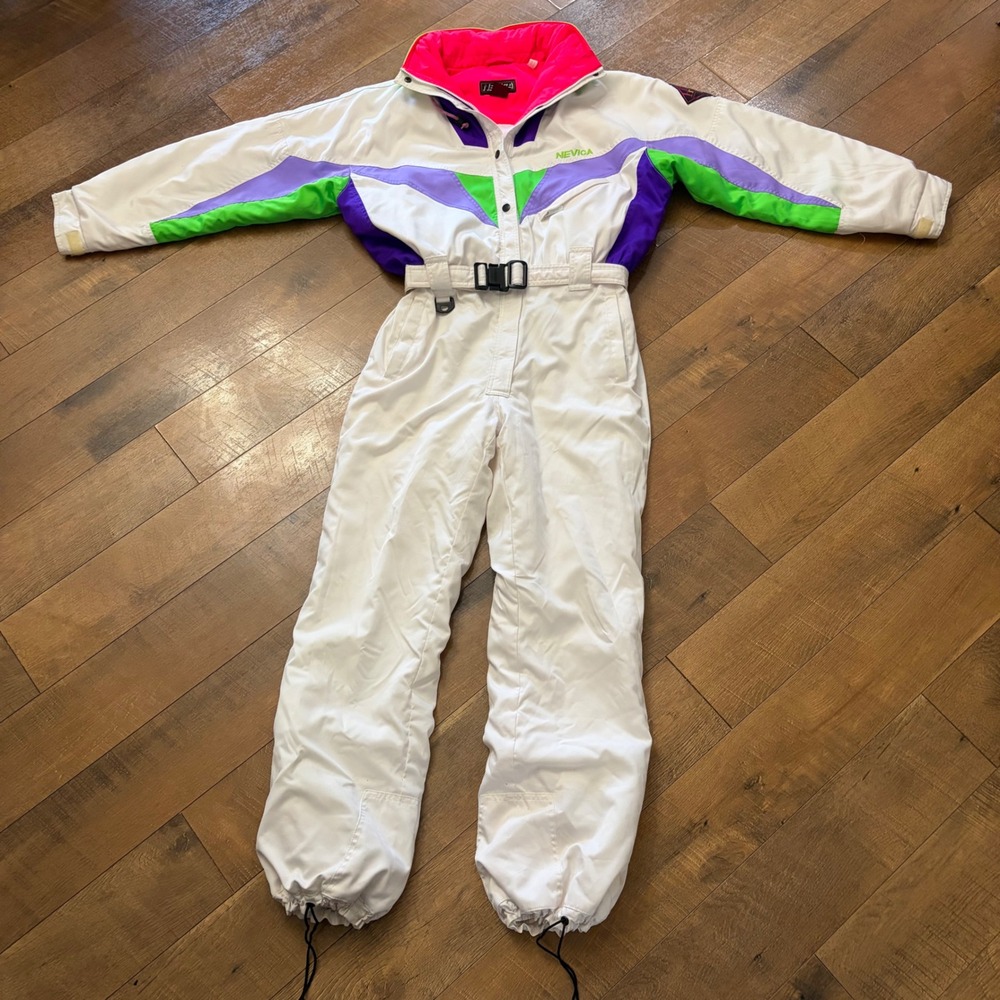 Nevica Vintage 80s Womens Ski Suit FS‎ 16 MC Neon Colorblock White Size 12